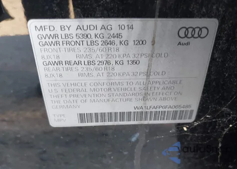 2015 Audi Q5 2.0T Premium from USA, damaged, VIN WA1LFAFP6FA065485
